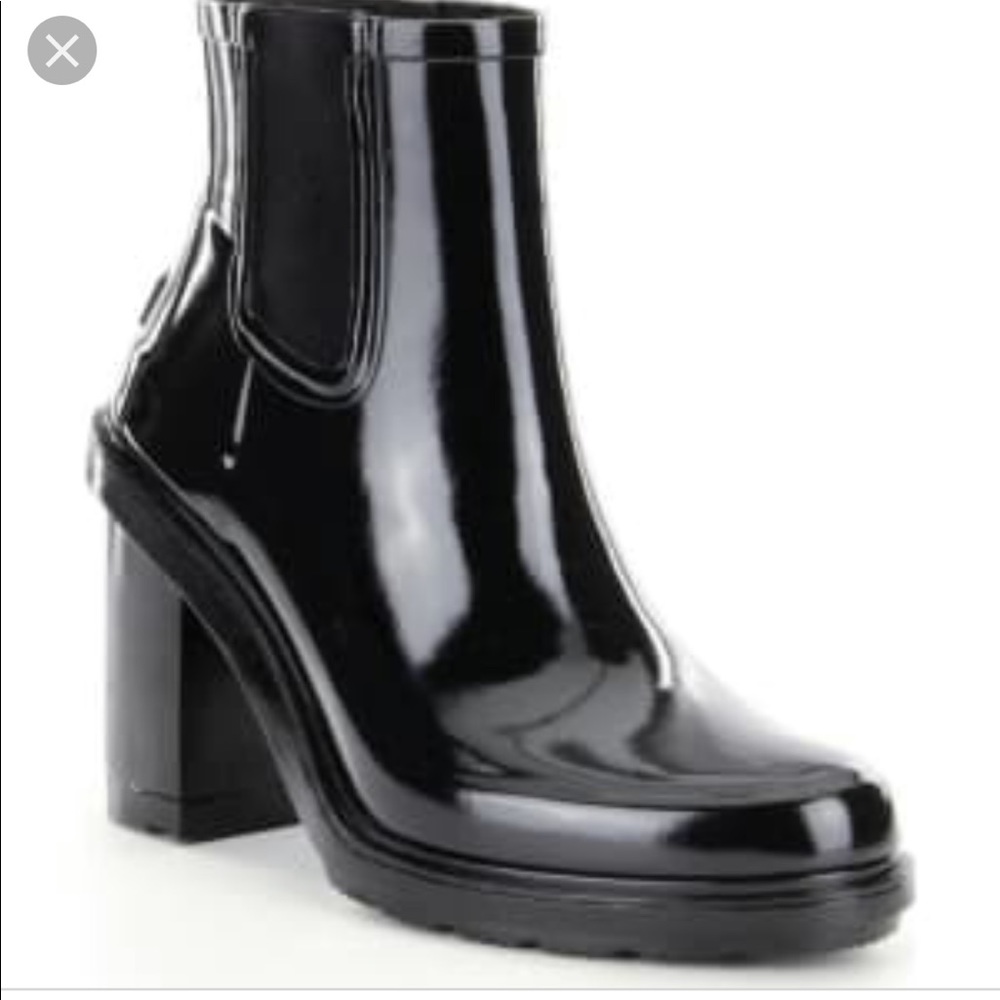 Hunter black patent leather Chelsea rain boots
